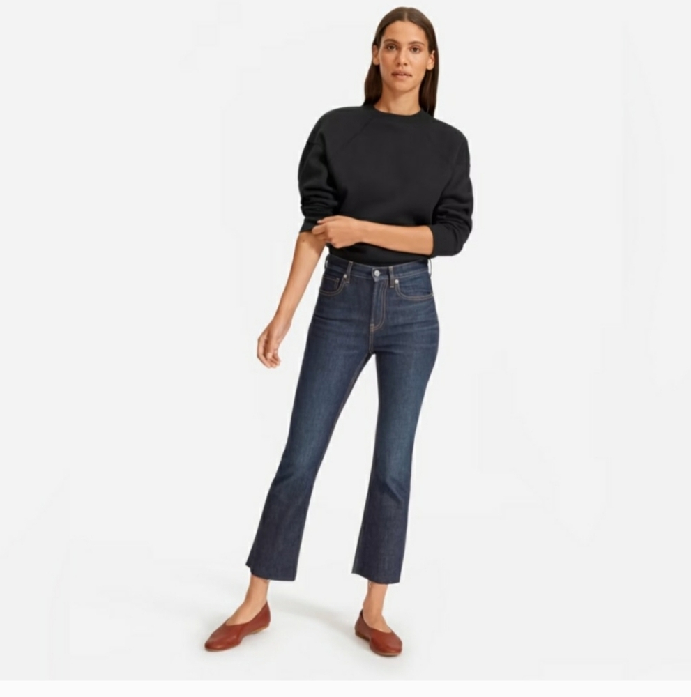 Everlane Womens Kick Crop Dark Wash Raw Hem Jeans Size 27 Contemporary Retro
